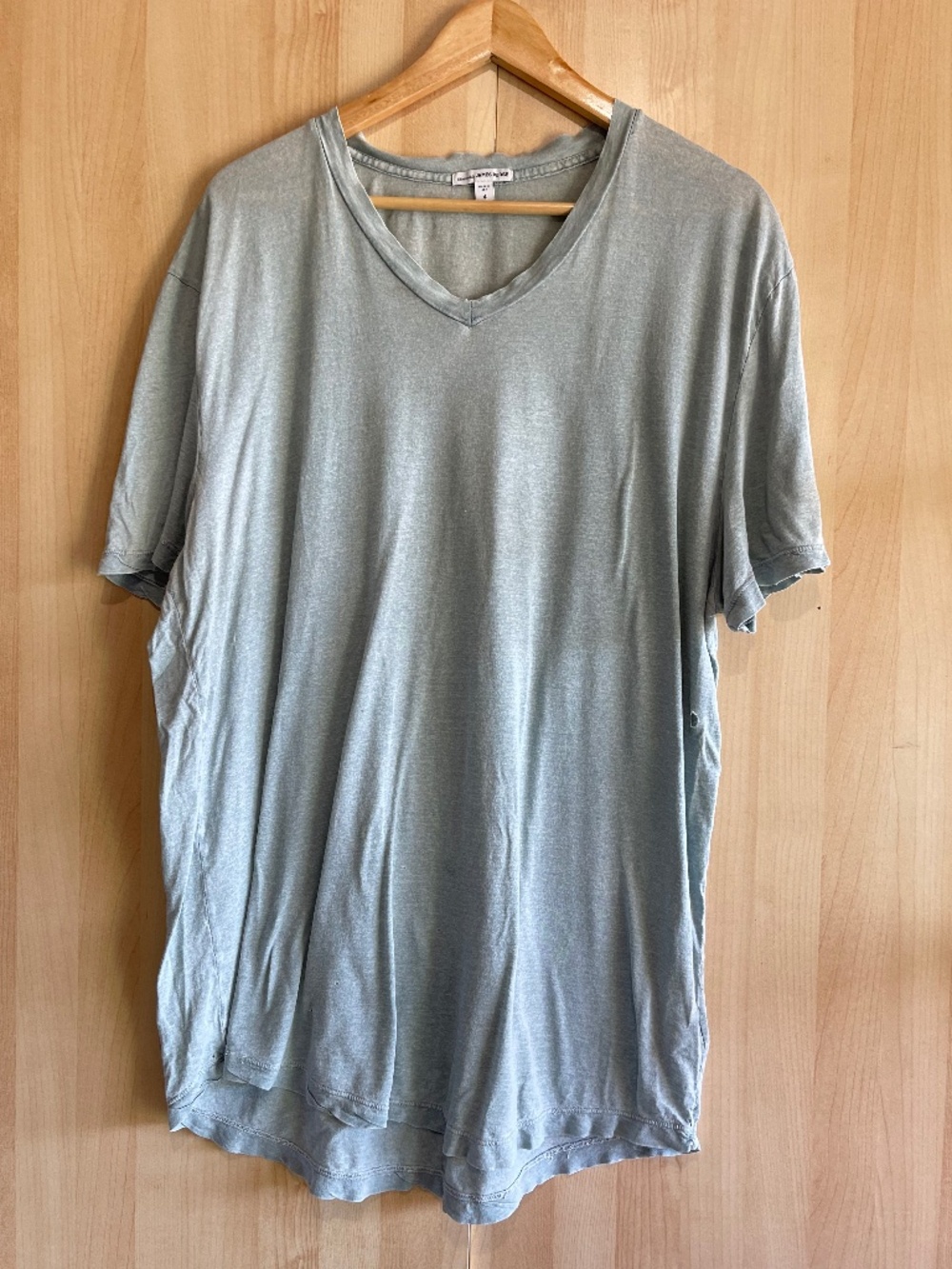James Perse Men's Light Sage Green V-Neck Tee